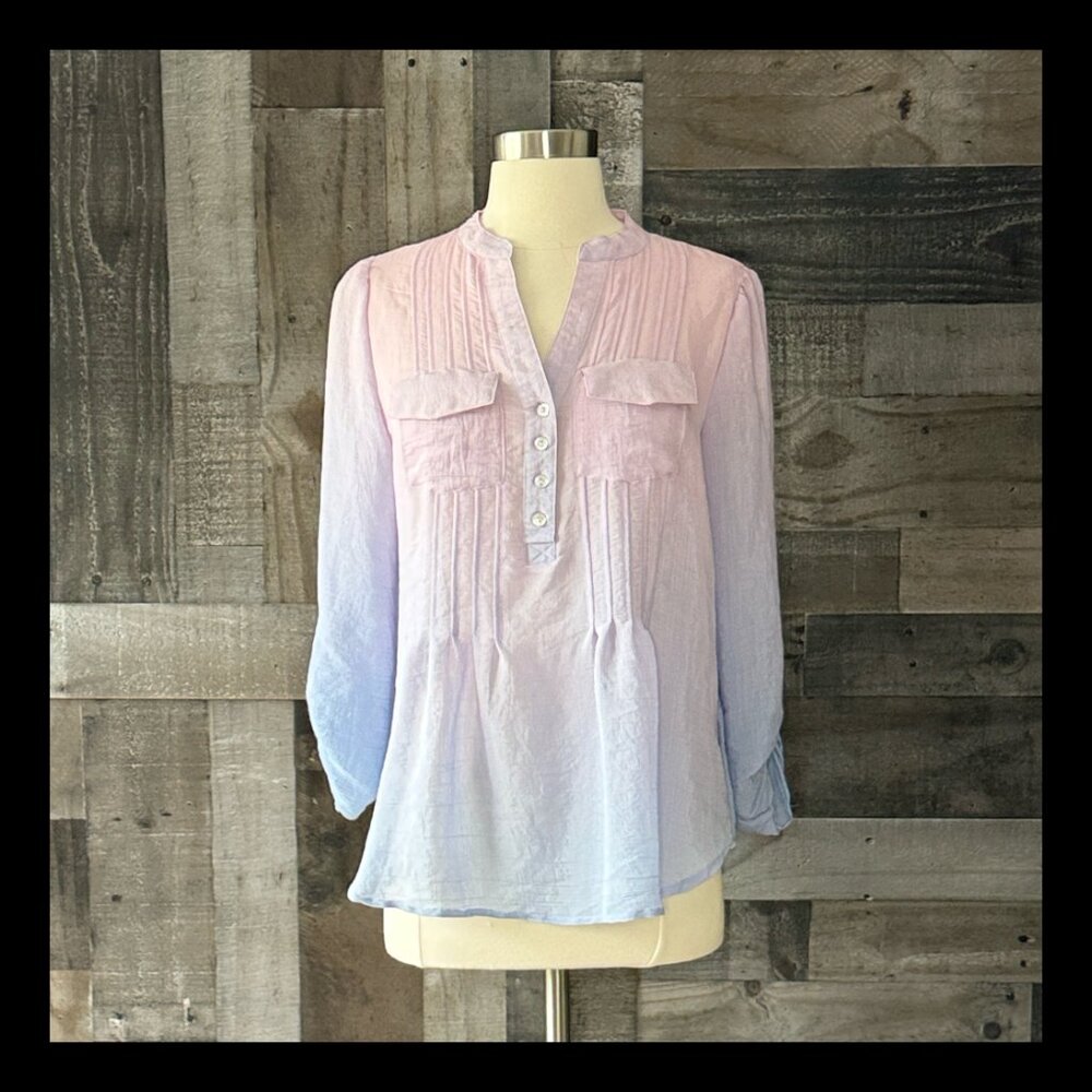Pink Purple Blue ombre henley top small hyper feminine resortwear balletcore